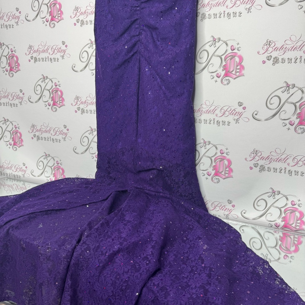 Reign on dress fancy sparkly rutched purple ball gown formal open slit mermaid - Picture 8 of 16